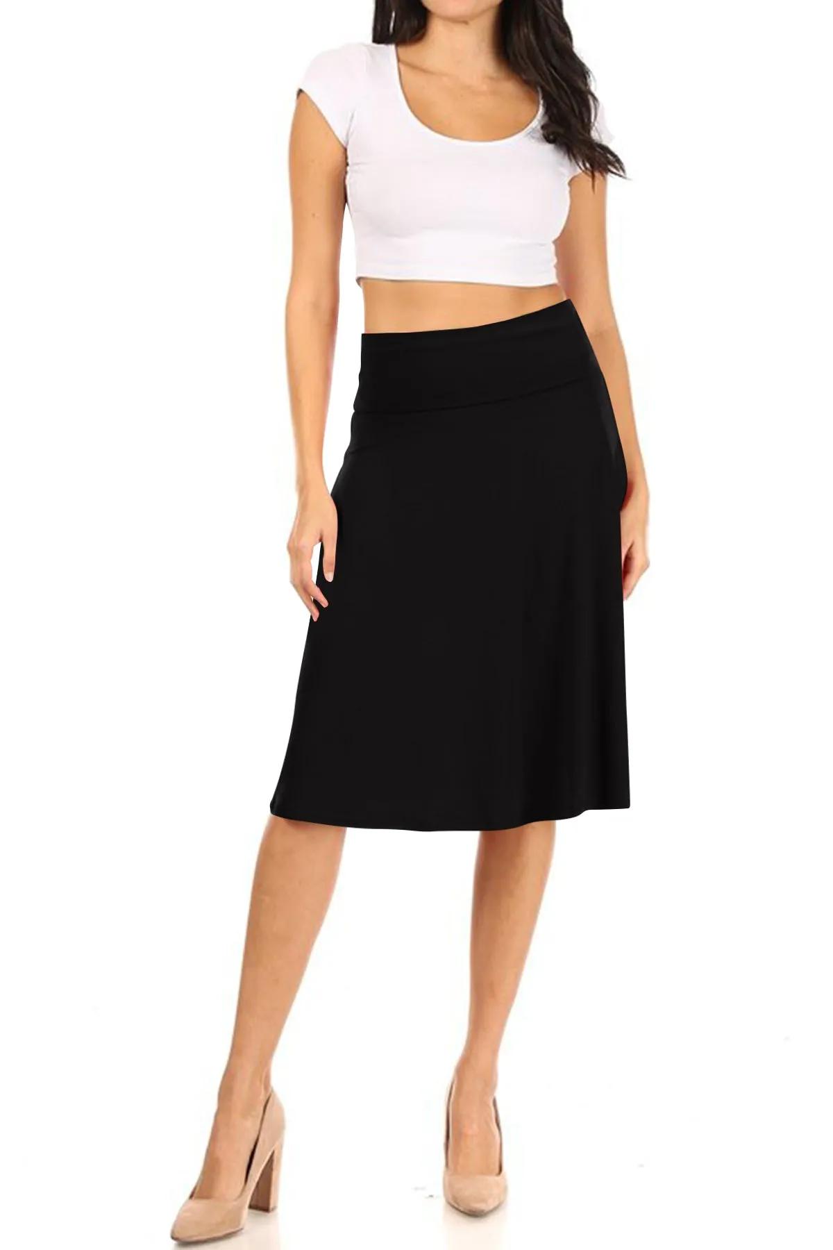 Women's Casual Stretch Foldable Waist Relaxed Fit A-Line Skirts