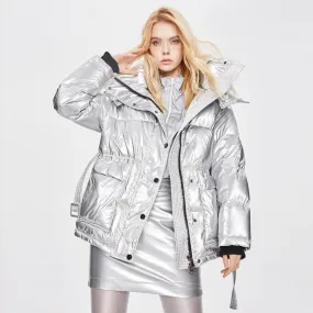 Women's Metallic Mid-Length Down Jacket